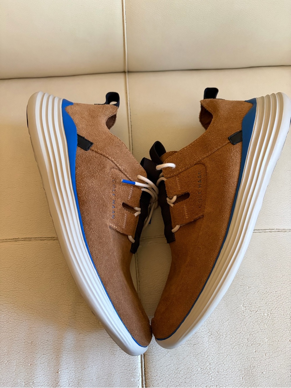 Cole Haan Men's Tan Suede Sneakers with Blue Accent